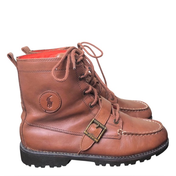 Polo Ralph Lauren Ranger Combat Boots Lace Up Brown Leather Boots Men’s Size 8 - Picture 5 of 15